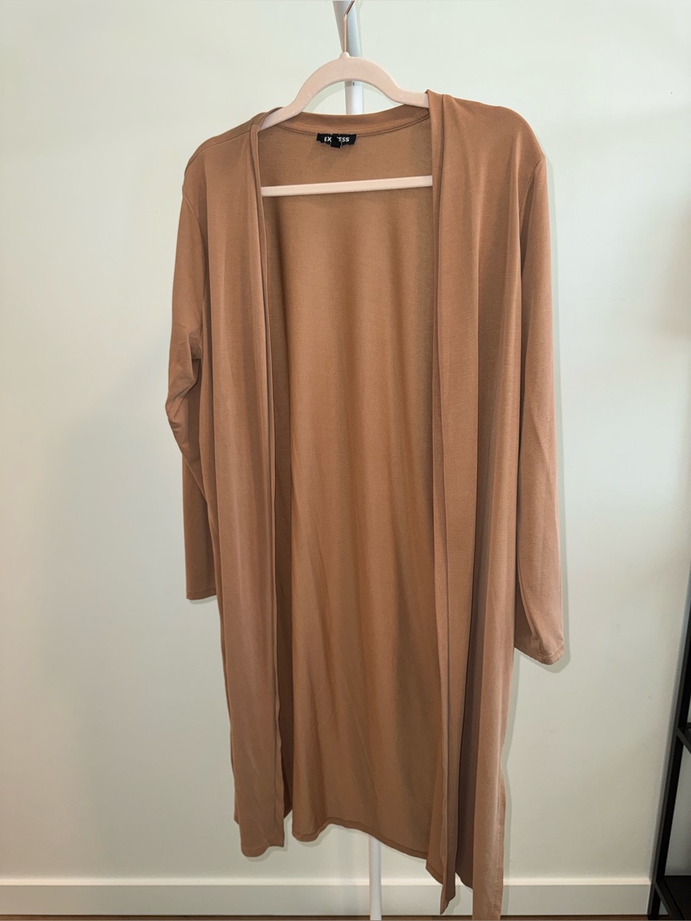 Express Lightweight Long Open Cardigan duster in Camel size L